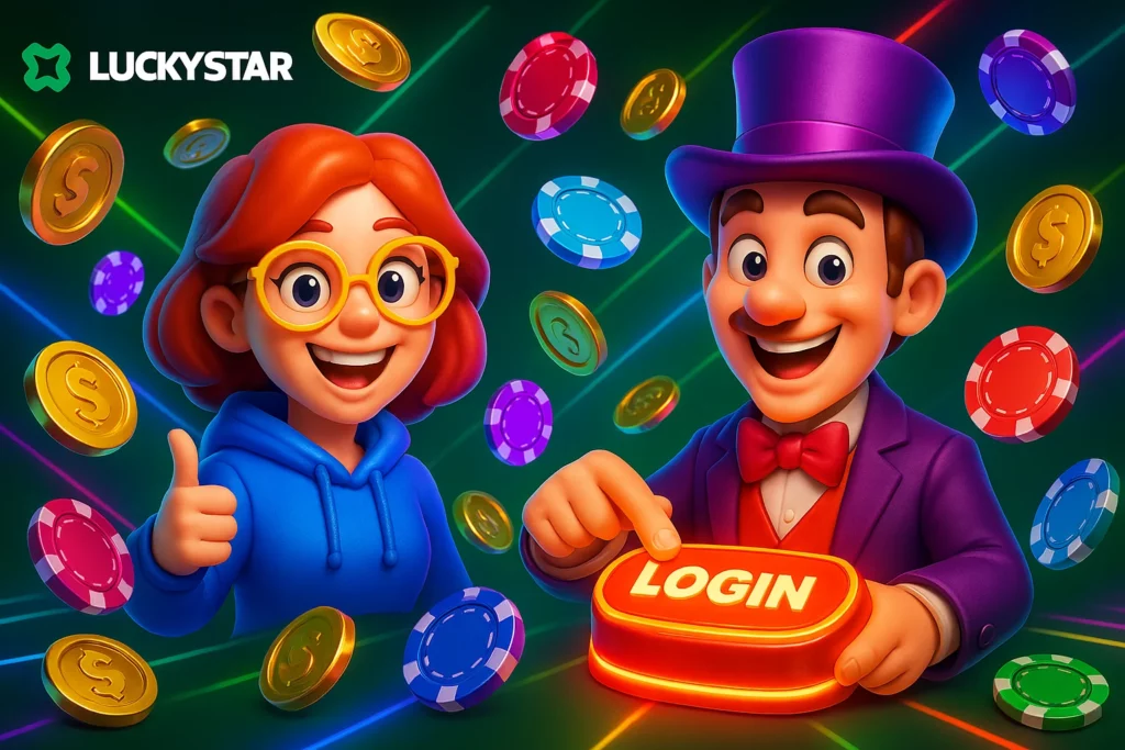 Lucky Star India login and registration screen showing INR, mobile number input, and ZOHO code