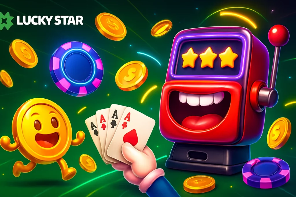 Screenshot of Lucky Star India account dashboard showing INR wallet, VIP level, and daily bonus tracker