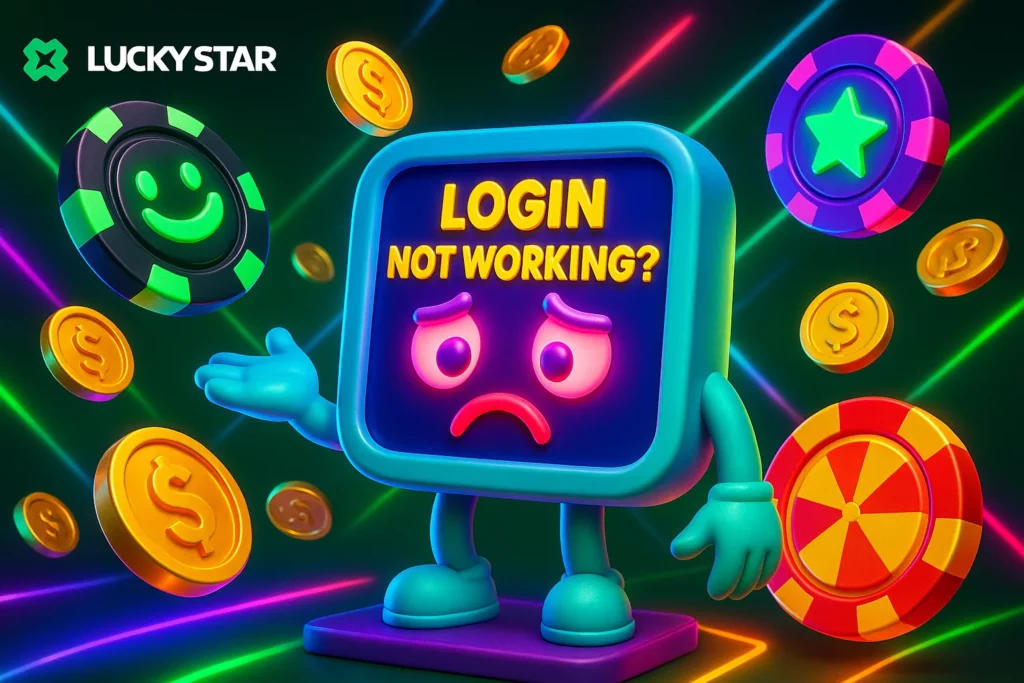 User experiencing login error on Lucky Star India app with Hindi support chat open